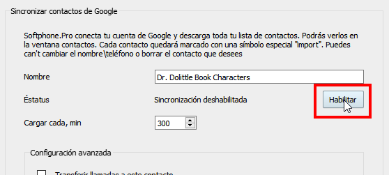 Habilitar sincronización de Google Contacts